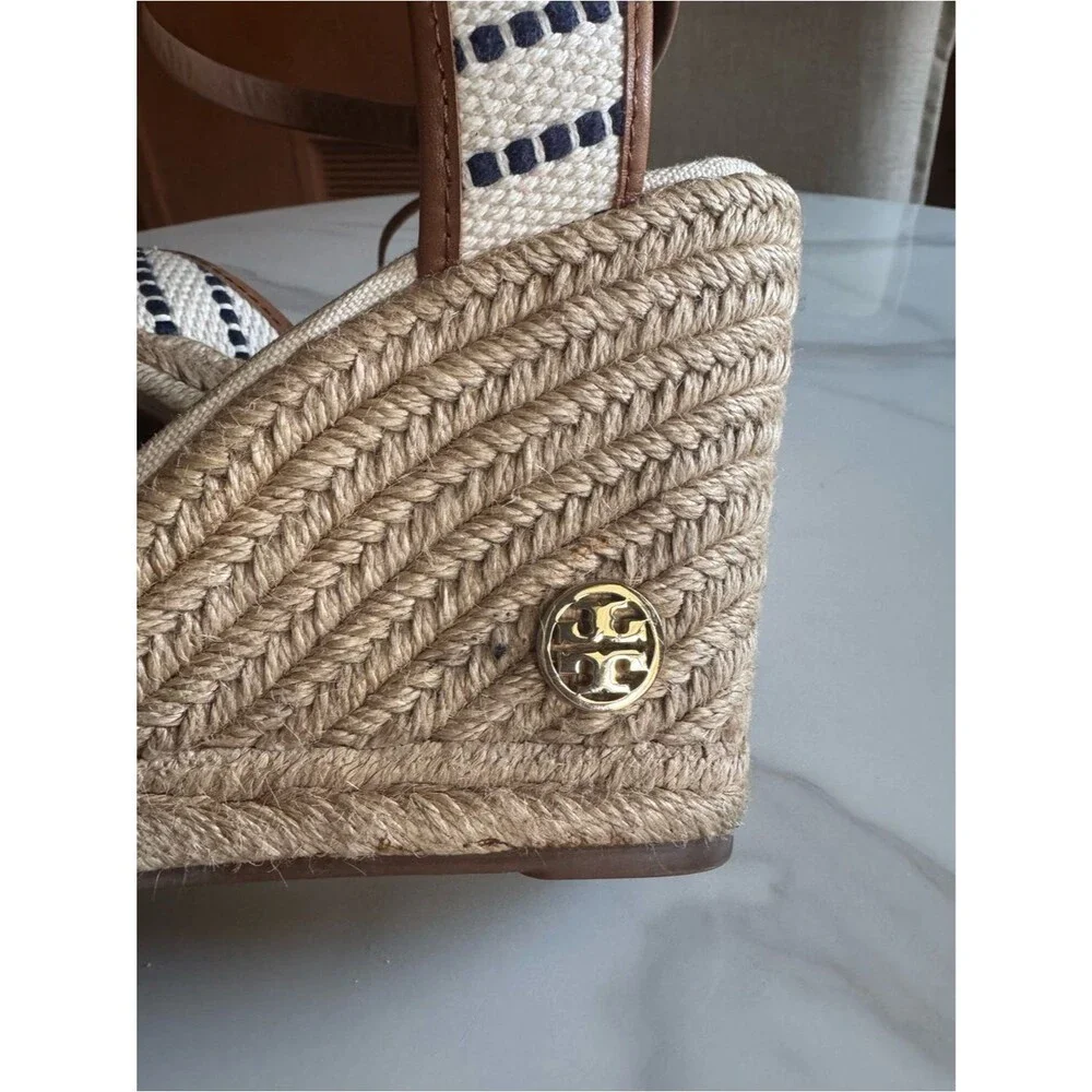 Tory Burch Navy Fringe Espadrille Wedge Sandals Coastal Resort 11